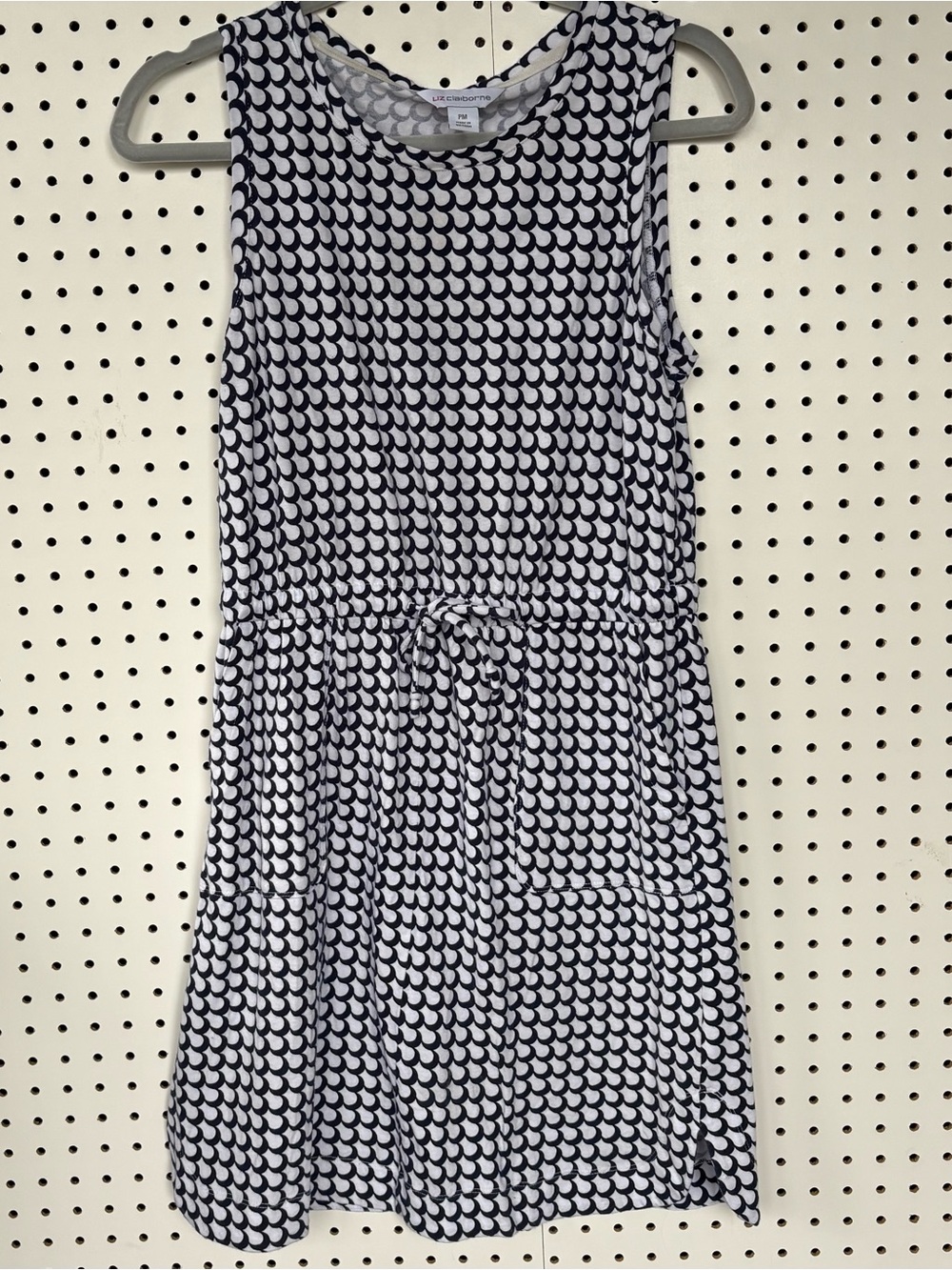 Liz Claiborne Navy & White Sleeveless Drawstring Waist Dress Petite Medium